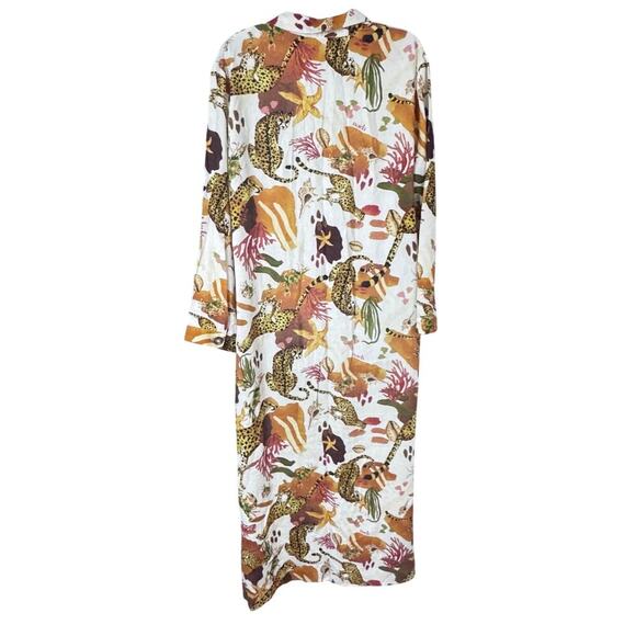 Nach Bijoux Earth Hand Painted Midi Dress Button Front Linen Blend Women's  Sz S - Picture 4 of 14